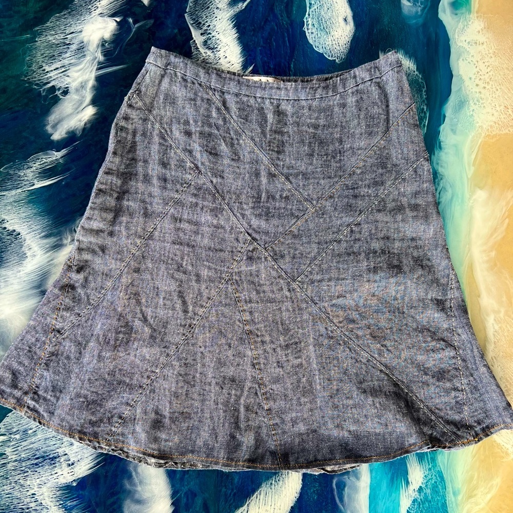 Cabi’s Classic Denim, Quilt Patterned, A-Line Skirt 4 Side Zipper